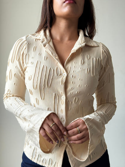 Distressed Fitted Flare Sleeve Shirt