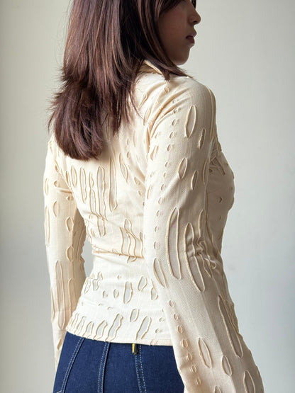 Distressed Fitted Flare Sleeve Shirt