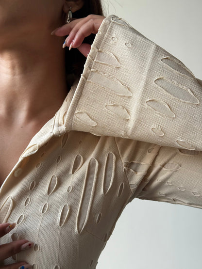 Distressed Fitted Flare Sleeve Shirt