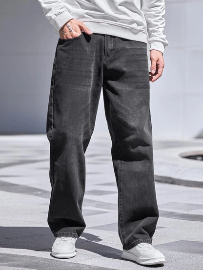 Charcoal Raw Wash Baggy Fit Jeans