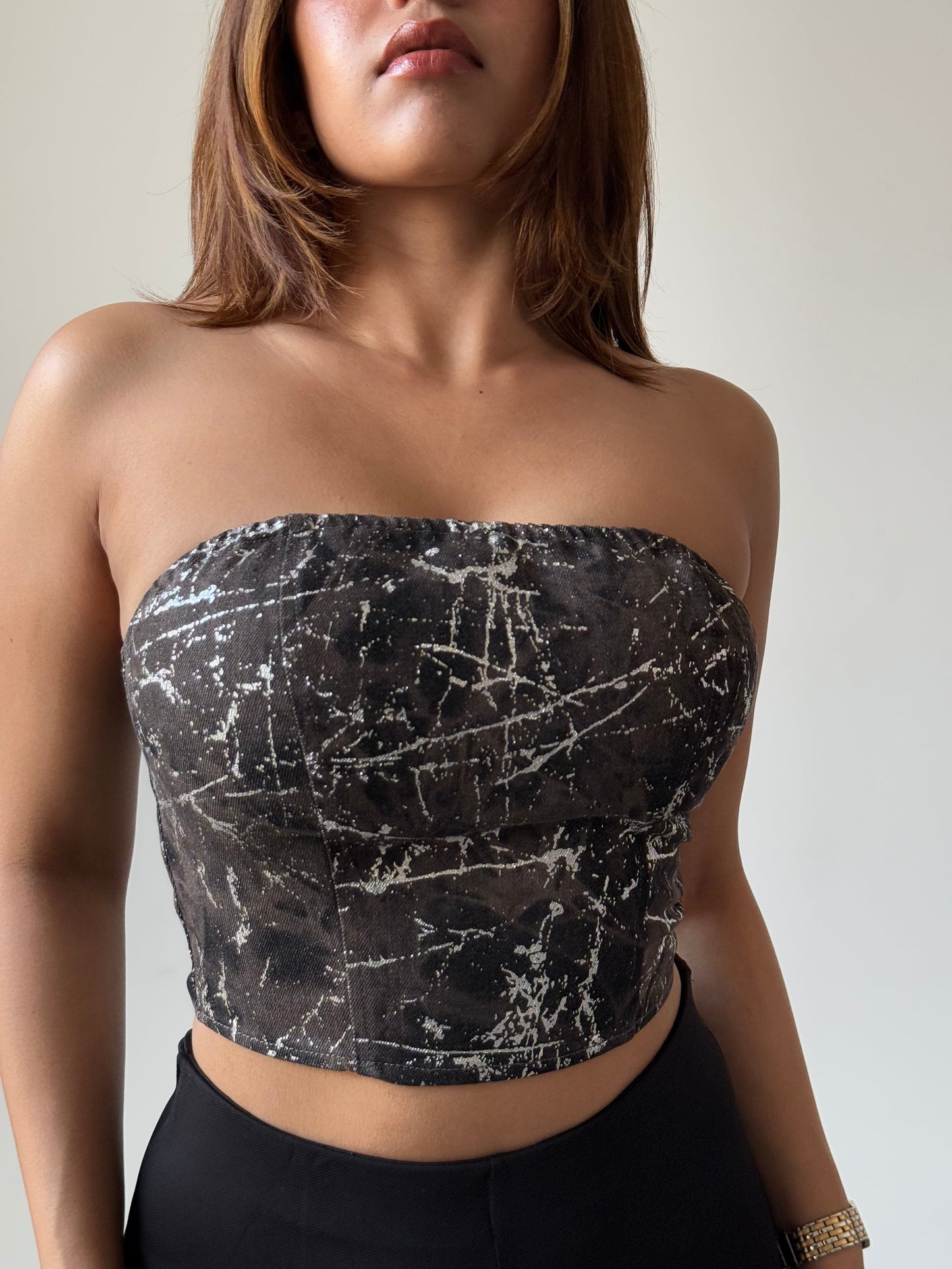 Milan High Street Foil Corset Denim